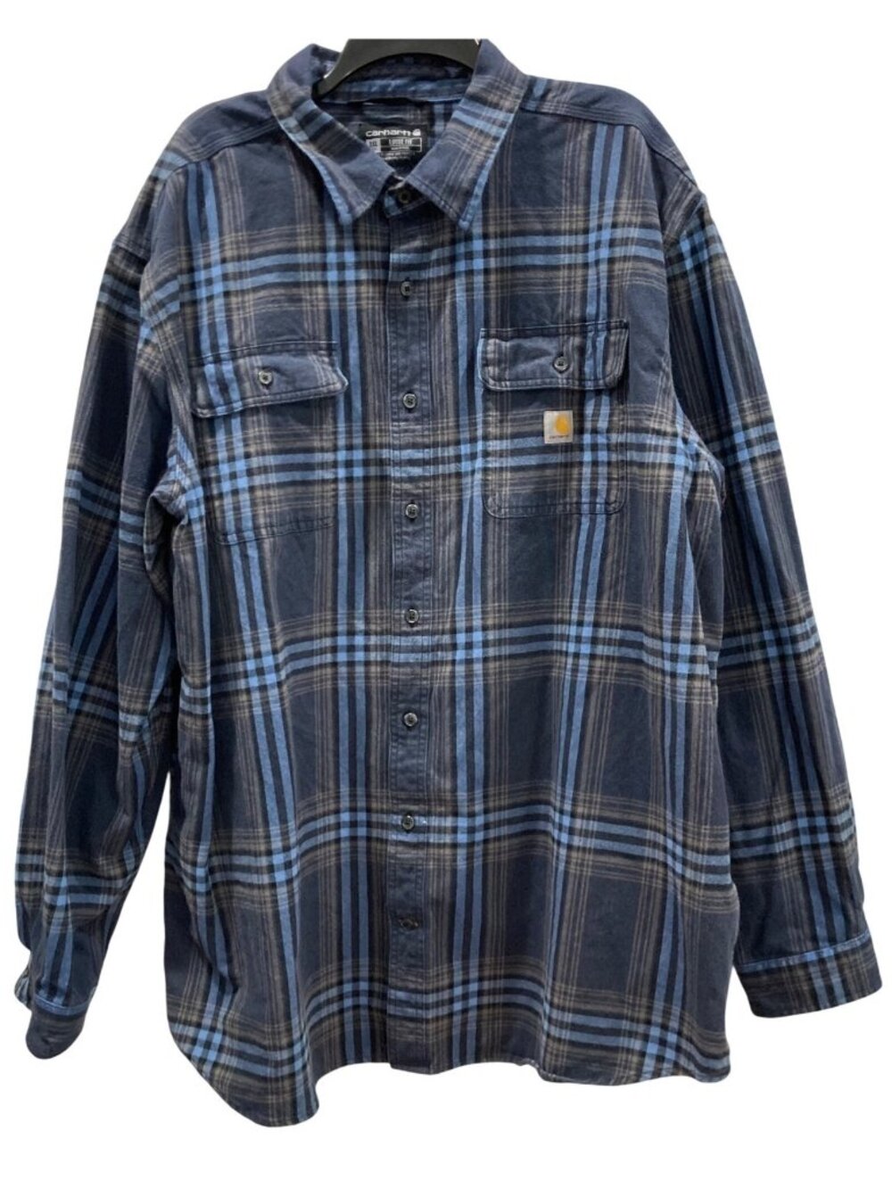 Carhartt Mens Flannel Button Down Shirt 3XL Tall Blue Loose Fit Outdoor Workwear